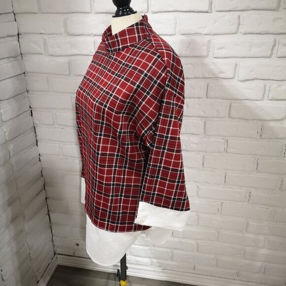 Cleo Petites Ladies Size XL Red Black & White Plaid Tunic Length Fooler Top - Picture 4 of 10
